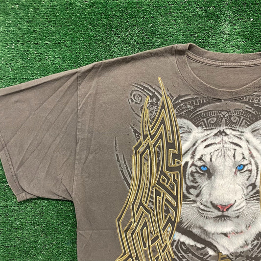 Vintage Y2K Snow Tiger Tribal Shirt Animal Planet Nature Tee