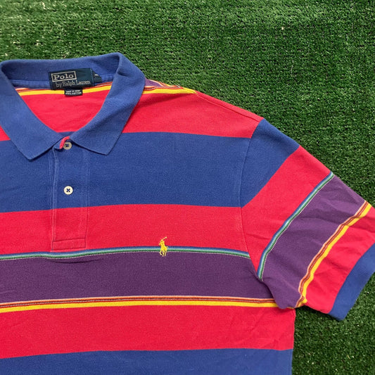 Vintage 90s Polo Ralph Lauren Pink Striped Logo Polo Shirt