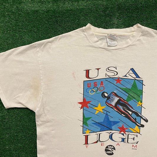 Vintage 90s Olympics Luge Team USA Single Stitch Sports Tee