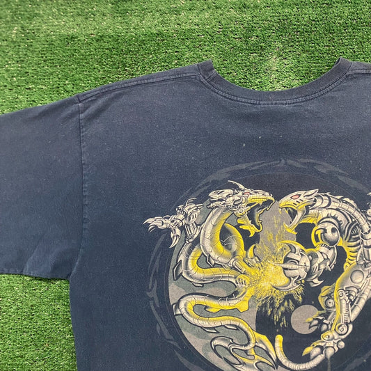 Vintage 90s Japan Cyber Dragon Battle Sun Faded Punk Tee