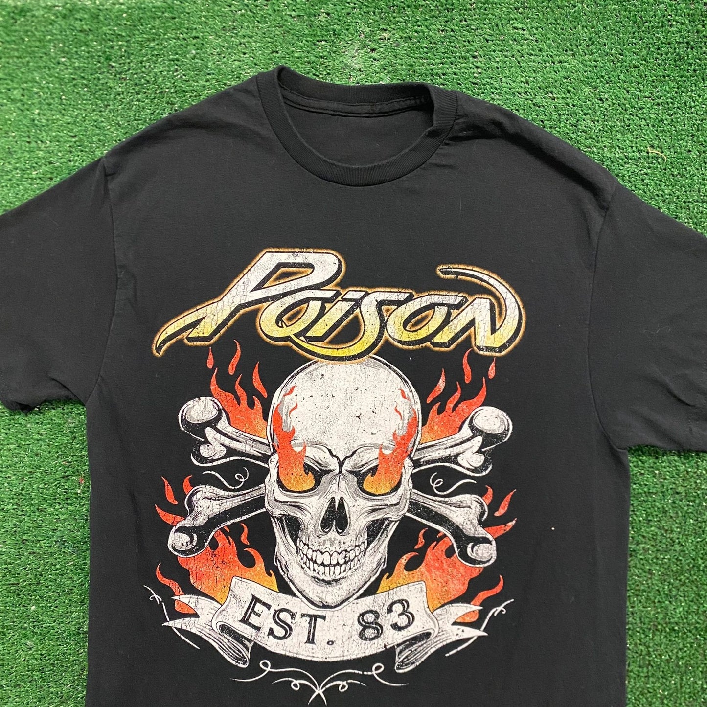 Poison Flaming Skull Vintage Rock Band T-Shirt
