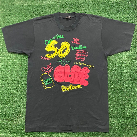 Vintage 80s Mid Life Crisis Neon Funny Single Stitch Tee