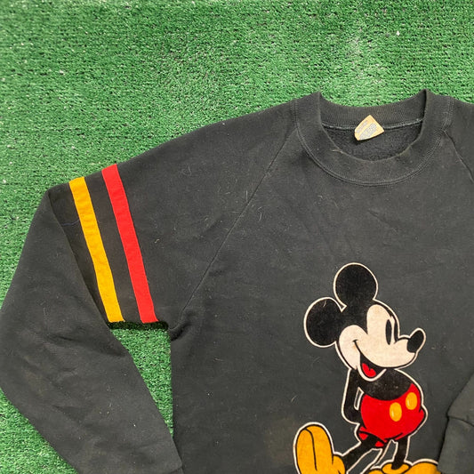 Vintage 80s Mickey Mouse Felt Cartoon Crewneck Sweatshirt