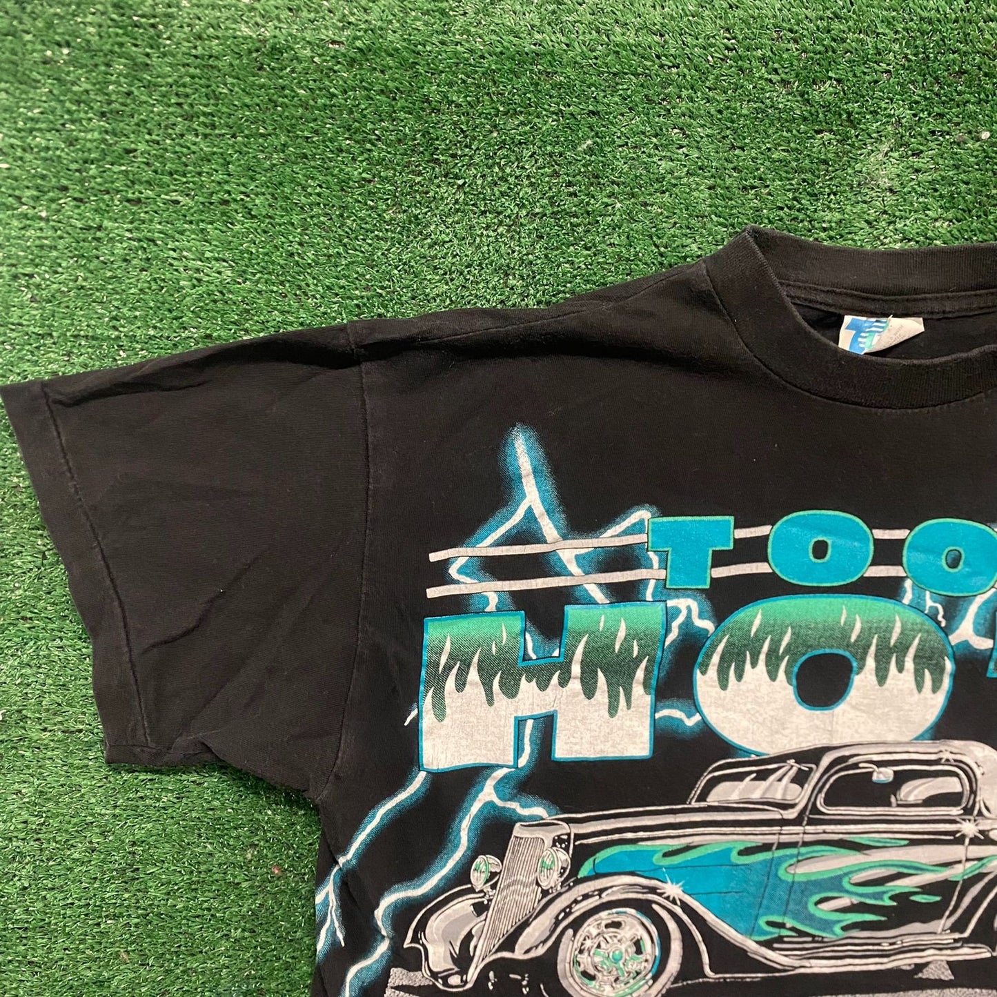 Vintage 90s American Thunder Shirt Hot Rod Racing AOP Tee