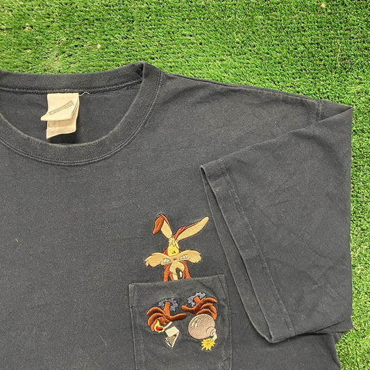 Vintage Y2K Looney Tunes Coyote Embroidered Cartoon Tee