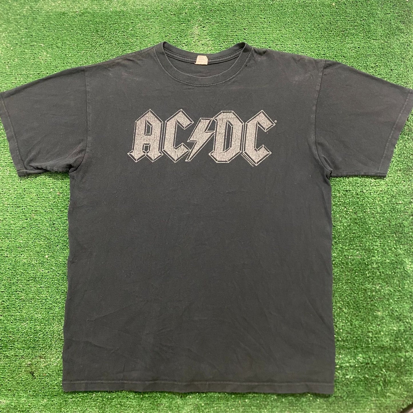 Vintage Y2K AC/DC Rock Band Spell Out Logo Sun Faded Tee