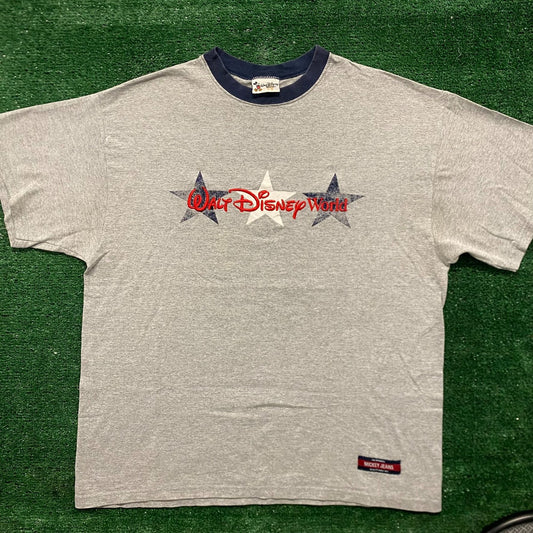 Vintage 90s Disney World Shirt Embroidered Logo Ringer Tee