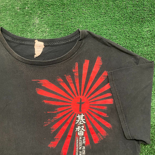 Vintage Y2K Japan Cross Rising Sun Faded Punk Religion Tee