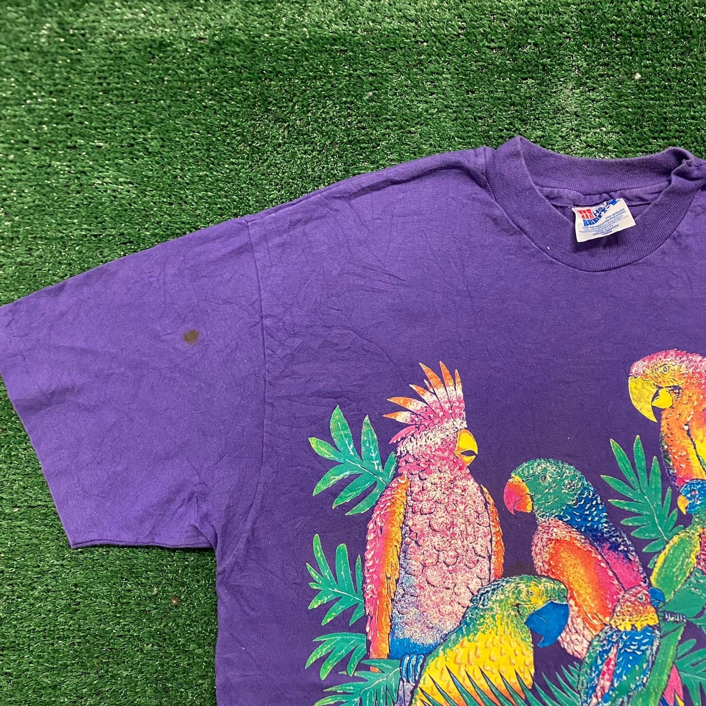 Vintage 90s Las Vegas Tropical Birds Art Single Stitch Tee