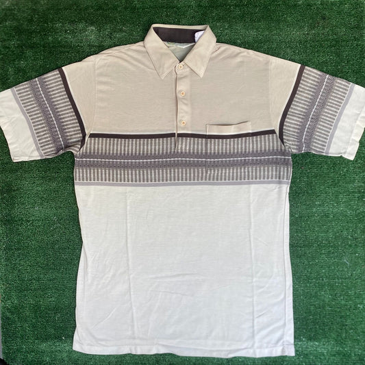 Vintage 80s Tonal Polo Shirt Striped Single Stitch Grandpa