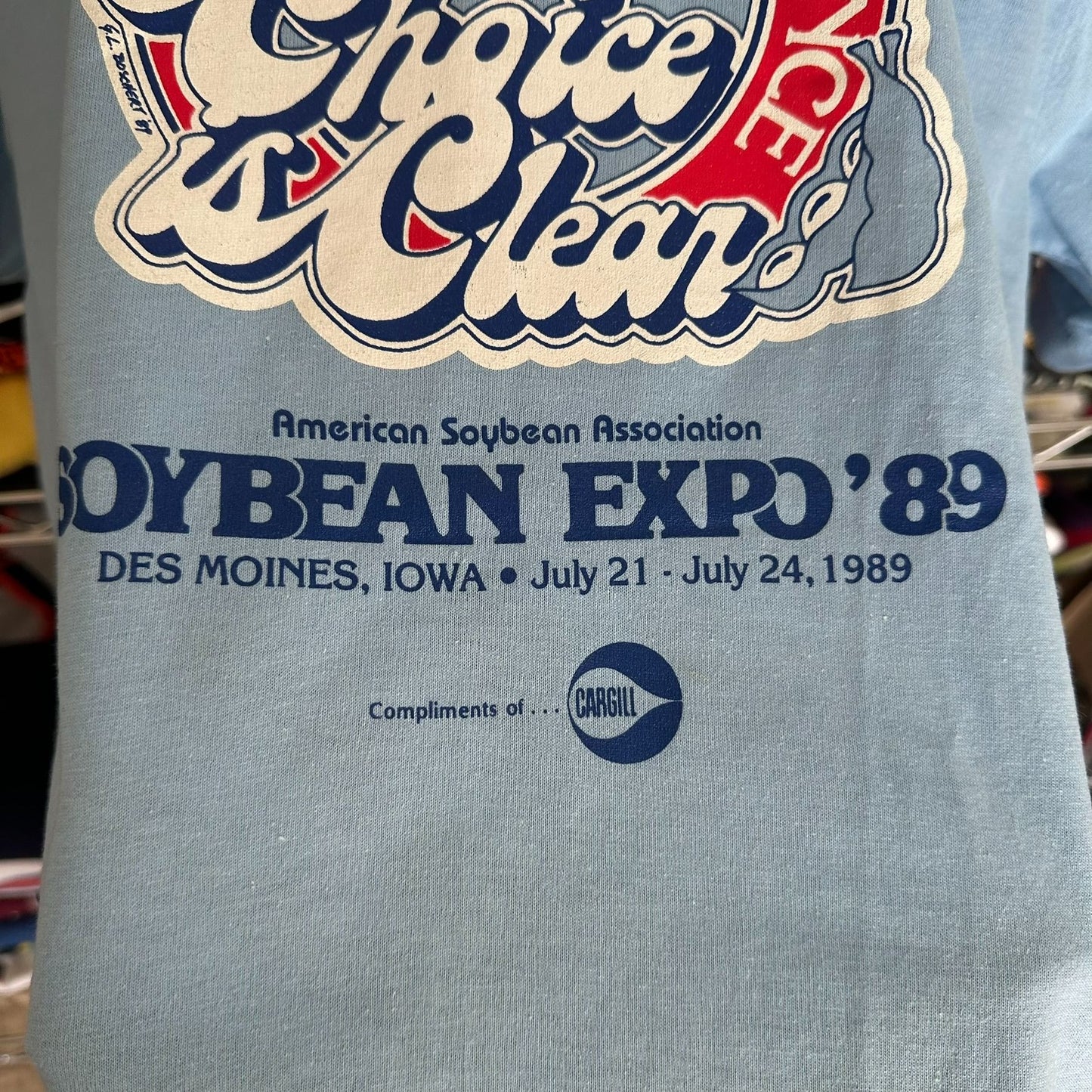 Vintage 80s Iowa Soybean Expo T-Shirt Farmer Agriculture Single Stitch Blue L