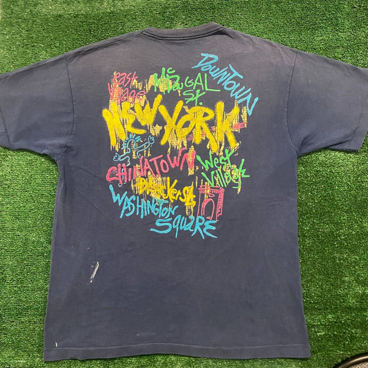 Vintage 90s New York Graffiti Single Stitch Sun Faded Tee