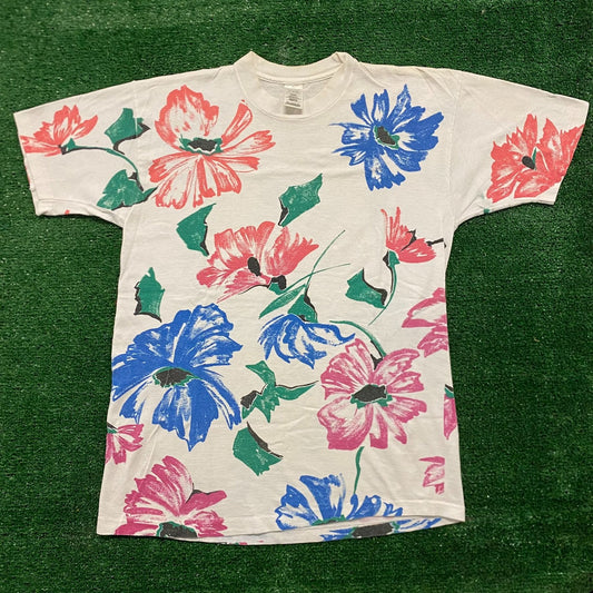 Danskin Painted Flowers Vintage 90s Floral T-Shirt