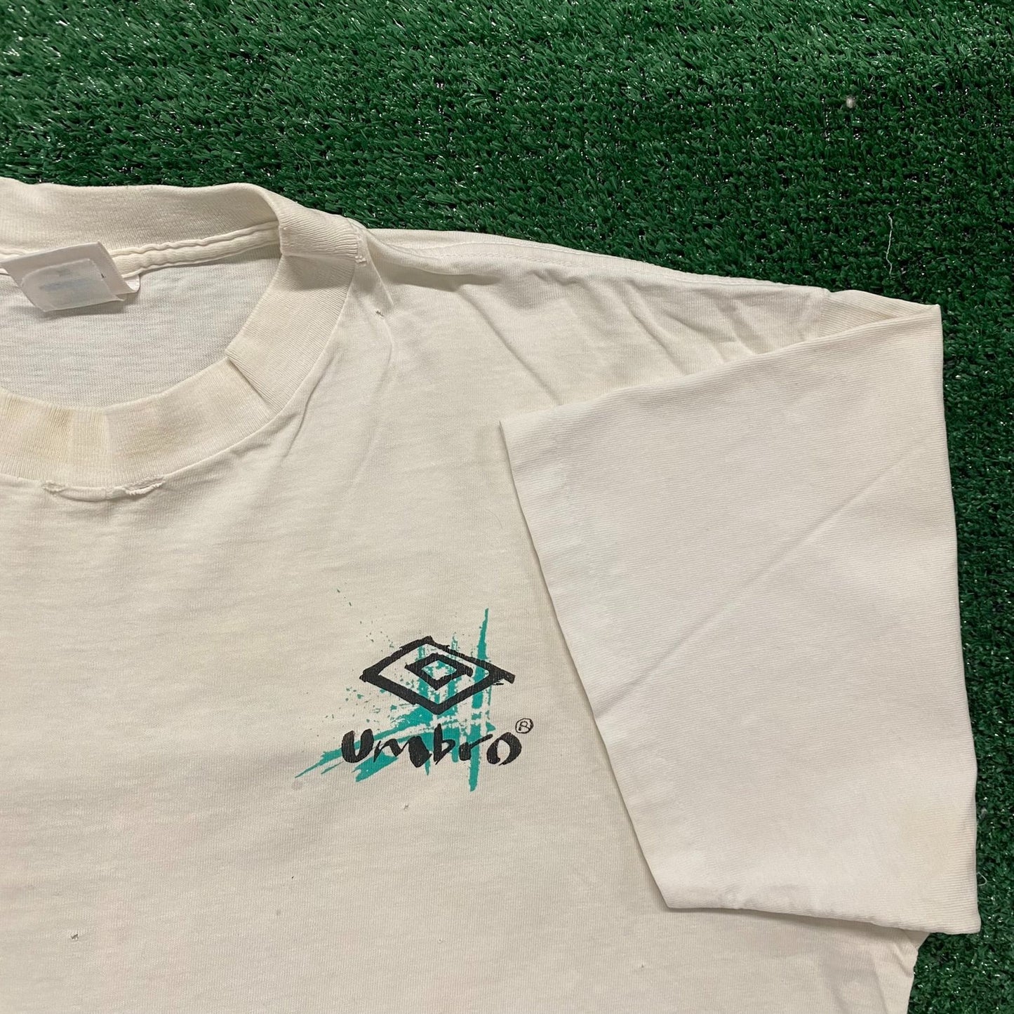 Vintage 90s Umbro Neon Sketch Shirt Soccer Art Single Stitch