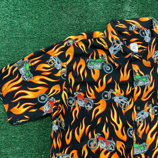 Vintage Y2K Baggy Essential Flame Motorcycles Hawaiian Shirt