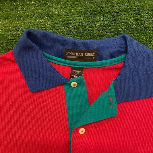 Vintage 90s Magenta Pink Bright Color Block Polo Shirt