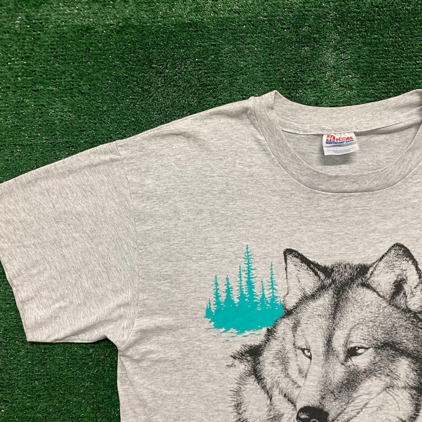 Vintage 90s Smoky Mountains Wolf Nature Art Single Stitch Tee