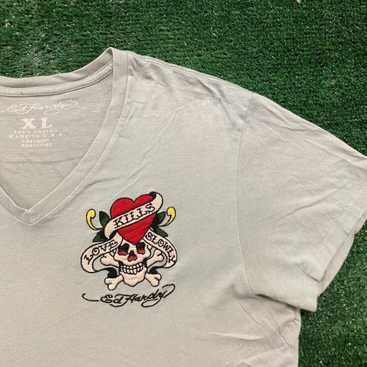 Vintage Y2K Ed Hardy Love Skull Heart Tattoo Logo Punk Tee