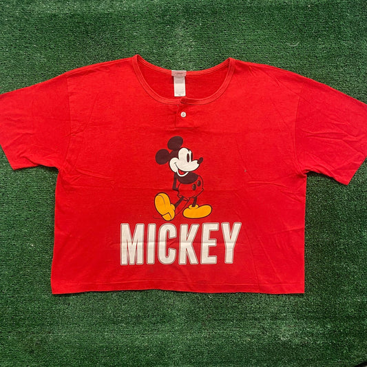 Vintage 80s Mickey Mouse Shirt Crop Top Disney Single Stitch