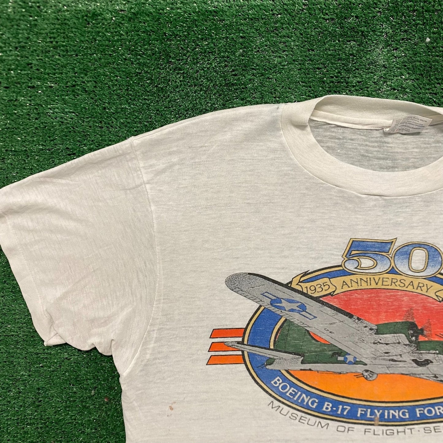 Vintage 80s B-17 Bomber Plane Military Single Stitch Tee