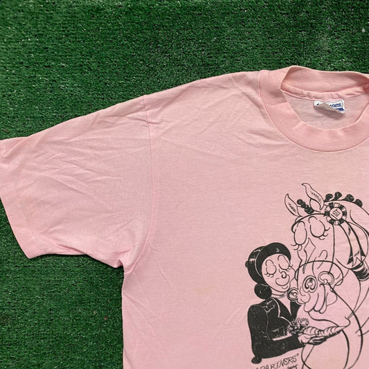 Vintage 80s Horse Riding Comic Sketch Art Single Stitch Tee
