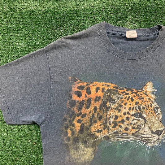 Vintage 90s Jaguar Nature Landscape Art Zoo Sun Faded Tee