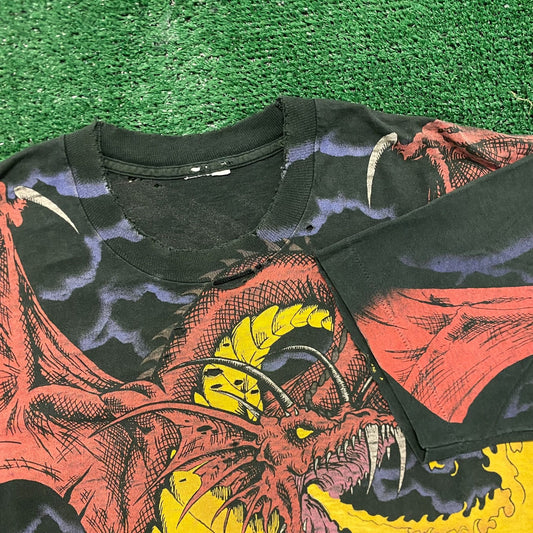 Liquid Blue Dragon Knight AOP Vintage 90s Fantasy T-Shirt