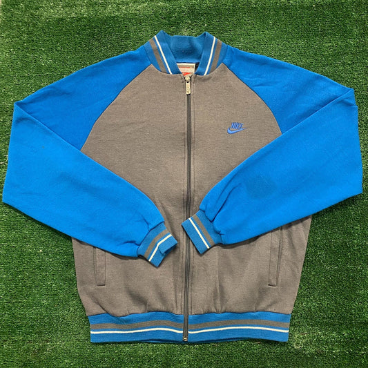 Vintage 90s Nike Track Jacket Zip Fleece Gray Blue Logo