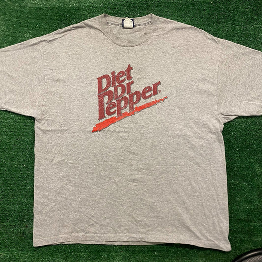 Vintage 90s Diet Dr. Pepper Logo Soda Baggy Gray T-Shirt