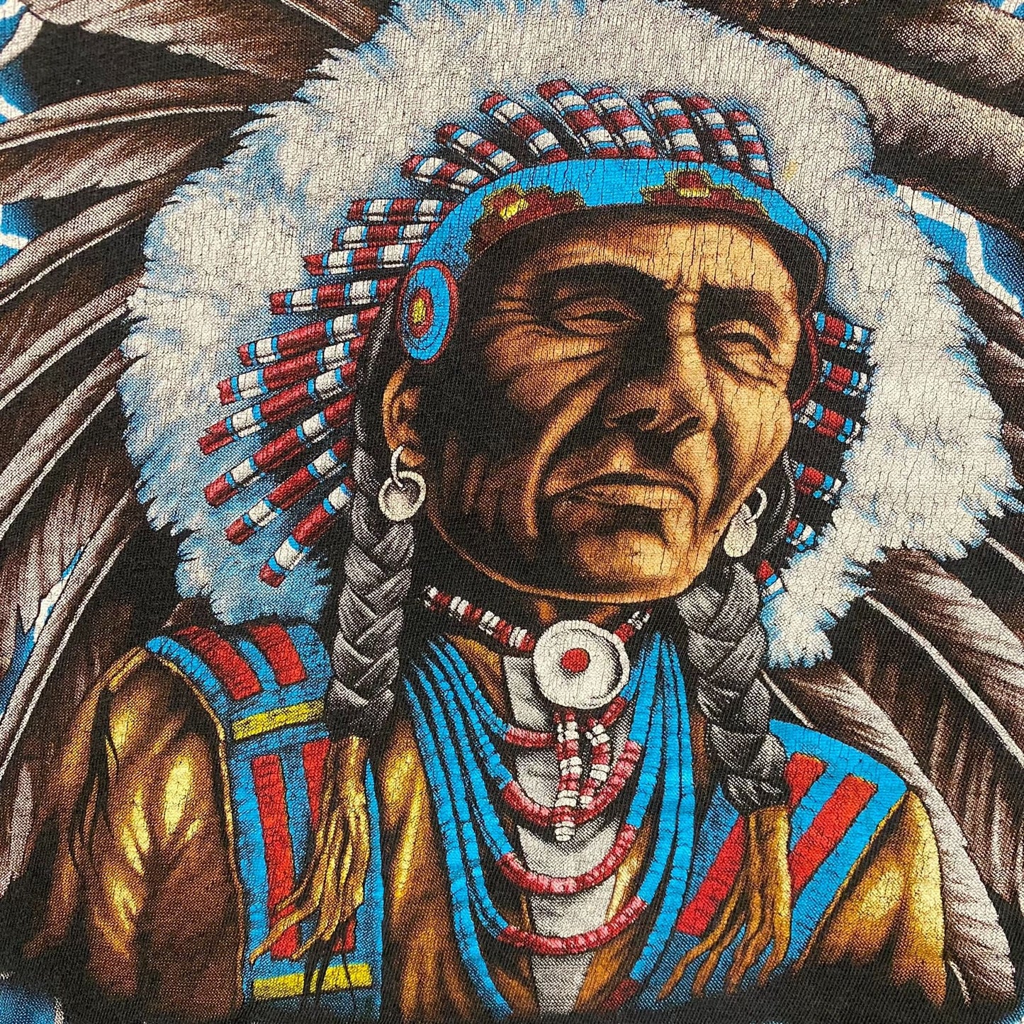 Vintage 90s American Thunder Shirt Native Wolf Western AOP