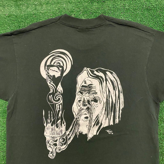Wizard Smoking Pipe Vintage 90s Goth Fantasy T-Shirt