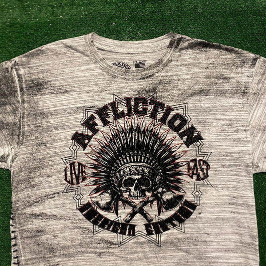 Affliction Native Skull Vintage Goth Punk T-Shirt