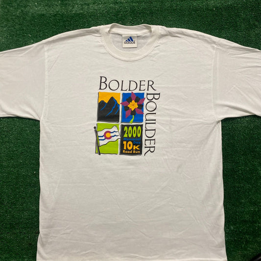 Vintage Y2K Boulder Colorado 10K Run Baggy Tourist White Tee