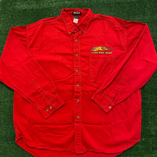 Arctic Cat Racing Flames Vintage Button Up Shirt