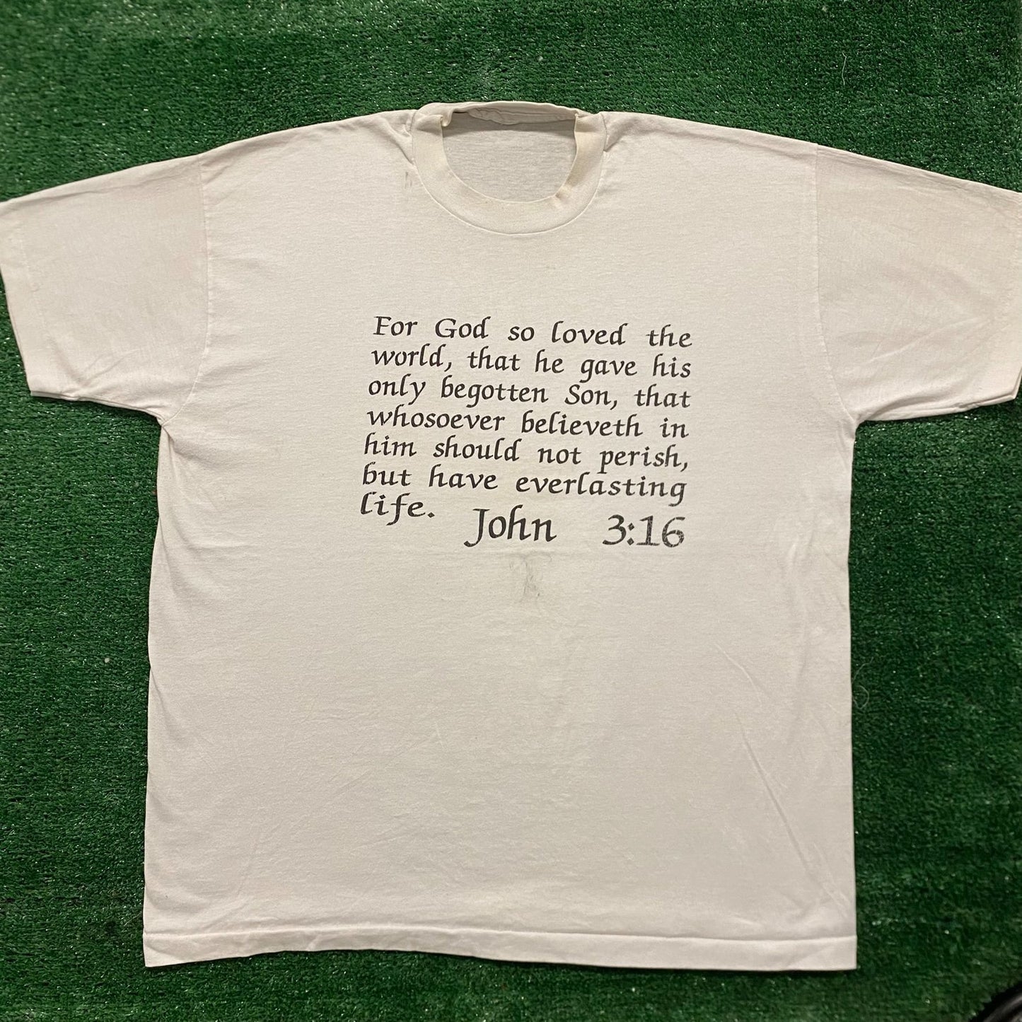 Vintage 80s Jesus God Bible Quote White Single Stitch Tee