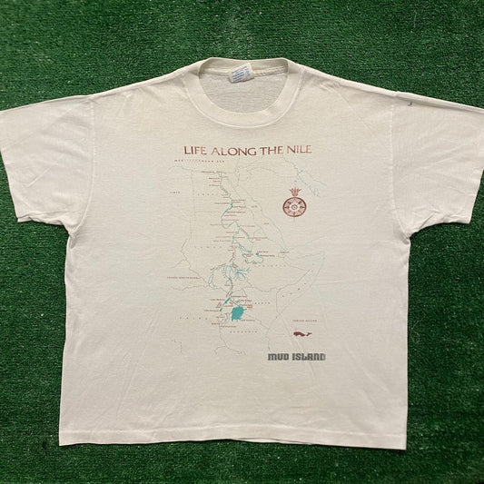 Vintage 80s Nile River Egypt Tourist Map Single Stitch Tee