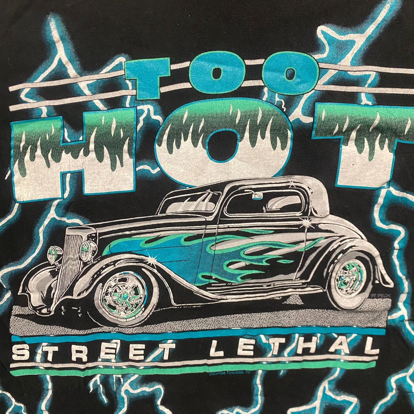 Vintage 90s American Thunder Shirt Hot Rod Racing AOP Tee