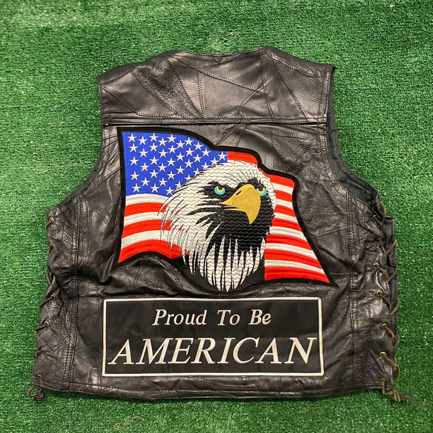 USA Flag Biker Vintage 90s Buffalo Leather Moto Vest