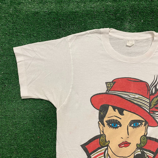 Vintage 80s Woman Art Sketch Shirt Single Stitch Comic Tee