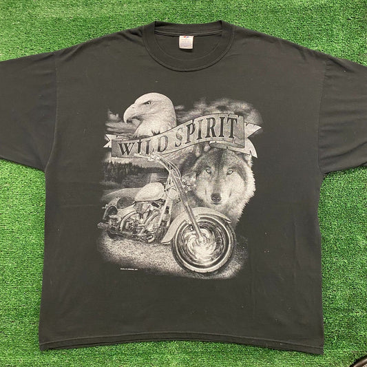 Wild Spirit Animals Vintage Western Moto Biker T-Shirt