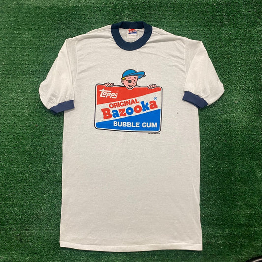 Vintage 80s Bazooka Bubble Gum Logo Single Stitch Ringer Tee