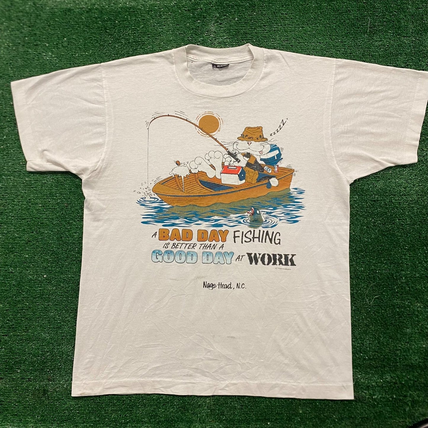 Vintage 80s Fishing Quote Comic Cartoon Single Stitch Tee