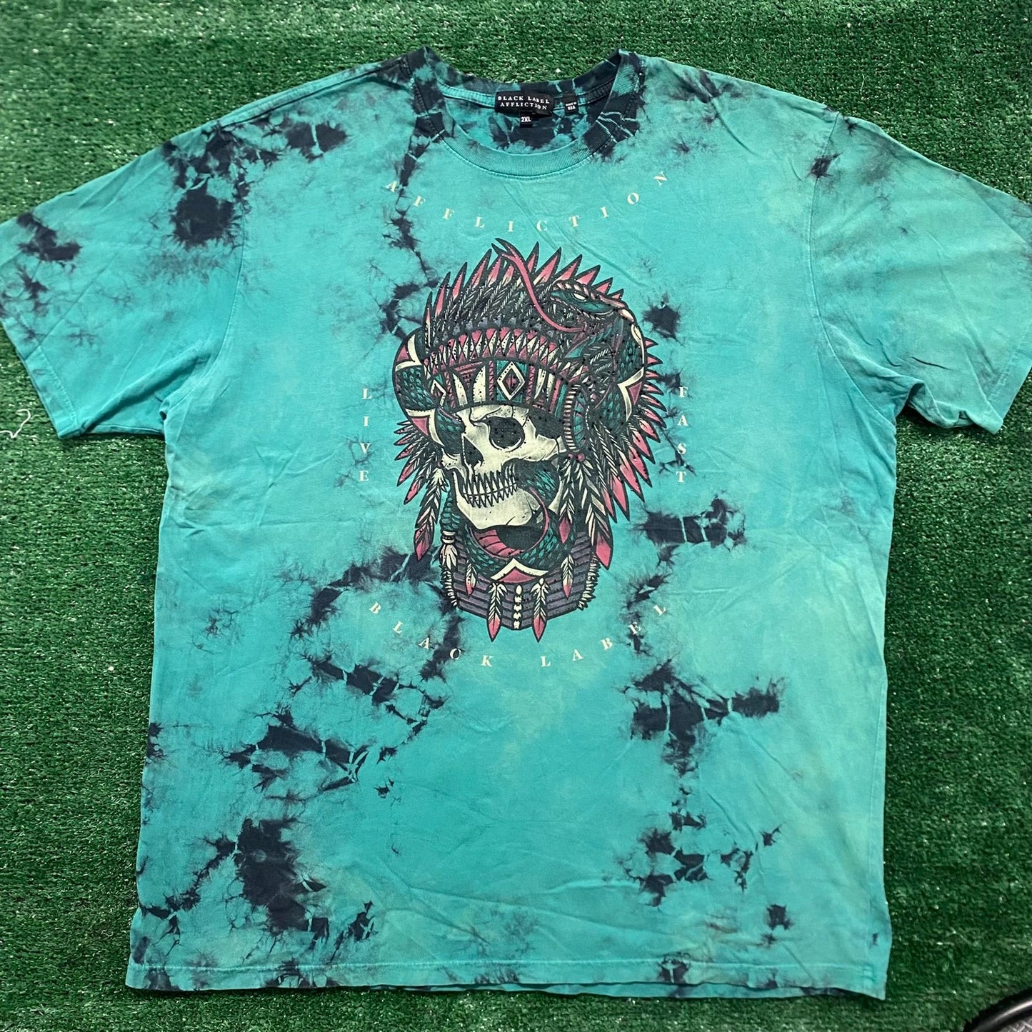 Vintage Y2K Affliction Skull Shirt Grunge Punk Tie Dye Tee