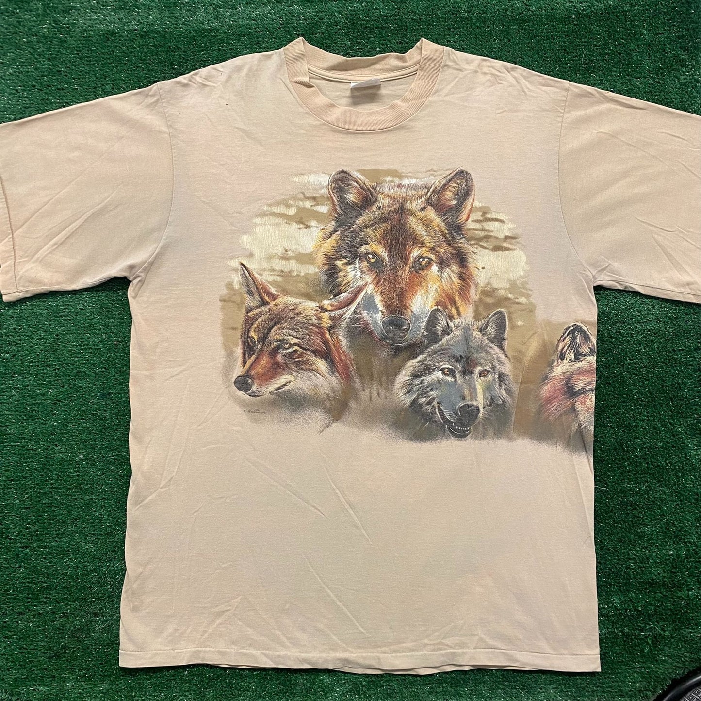 Vintage 90s Wolf Nature Shirt Single Stitch Tonal Animal Tee