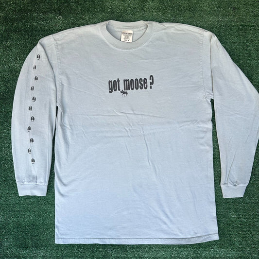 Vintage Y2K Got Moose T-Shirt Long Sleeve Gray M Gorpcore Hunting Nature Animals