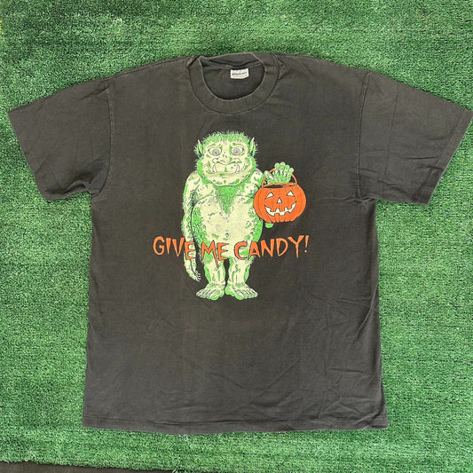 Vintage 90s Halloween Monster Troll T-Shirt Single Stitch Black L Grunge Goth