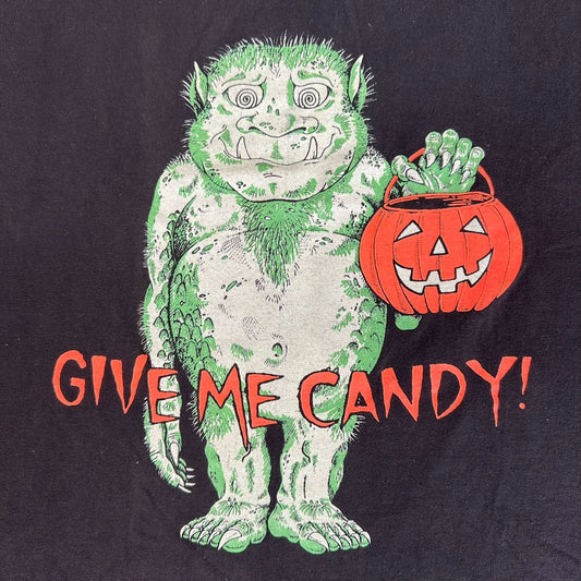 Vintage 90s Halloween Monster Troll T-Shirt Single Stitch Black L Grunge Goth