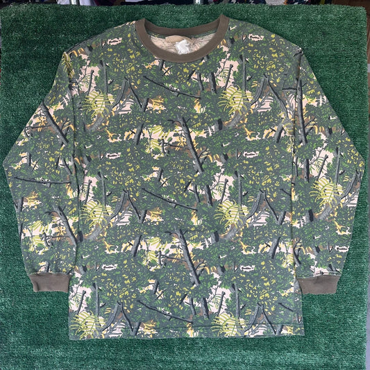 Vintage 80s Realtree Bushlan Camo T-Shirt Long Sleeve Grunge Gorpcore Outdoor XL