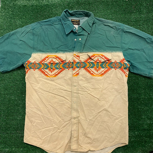 Vintage 90s Aztec Tribal Tonal Pearl Snap Western Shirt