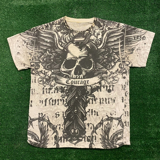 Gothic Winged Skull Vintage Goth Emo Punk T-Shirt